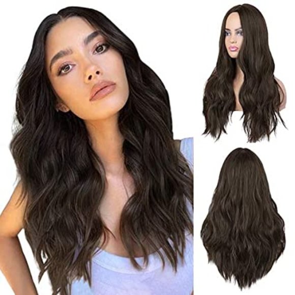 Long Wavy Synthetic Wigs Middle Part Natural